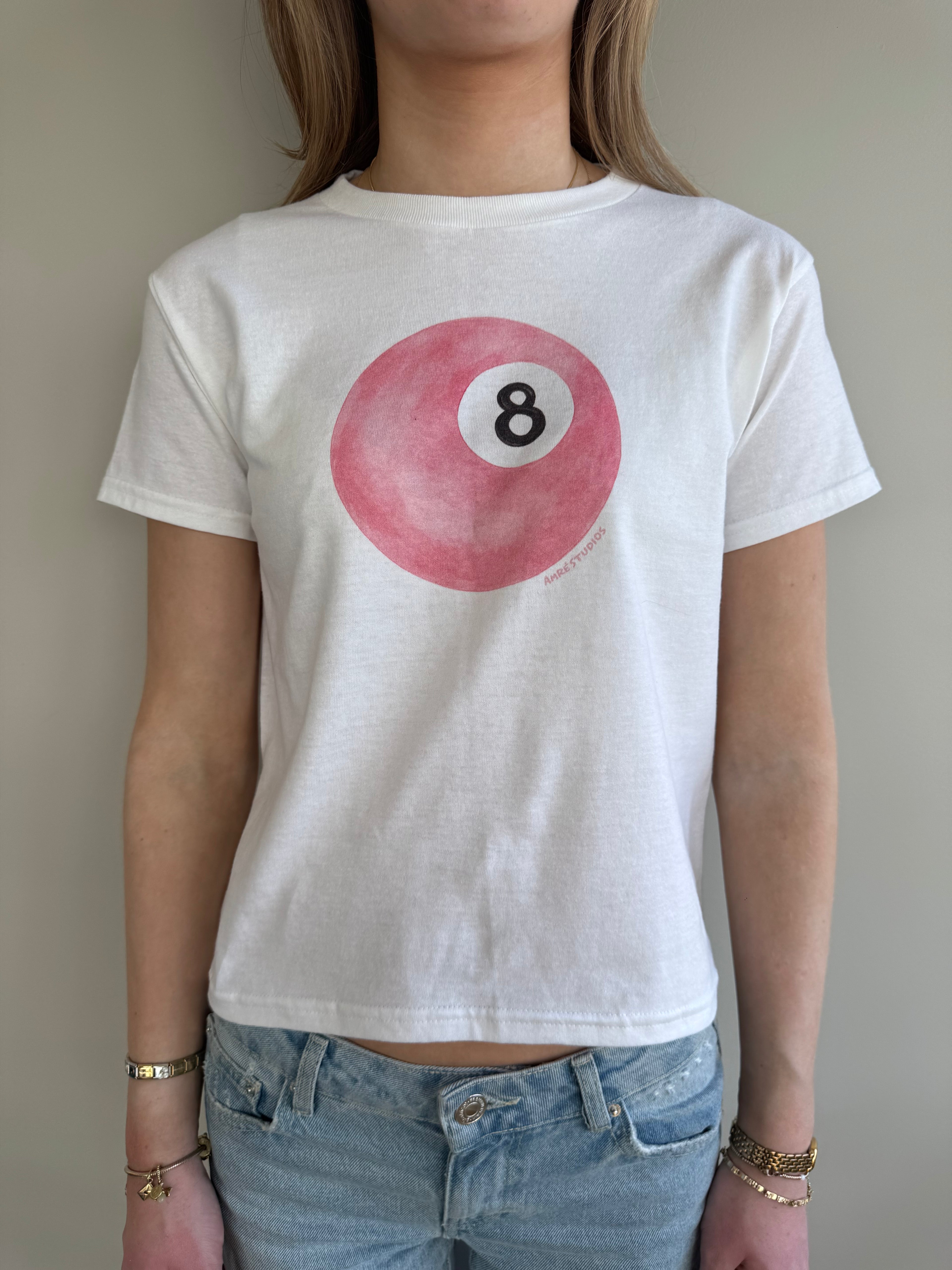 pink 8ball baby tee